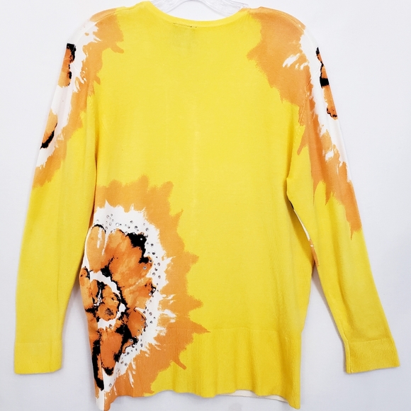 Nue Options Sunshine Yellow/ Autumn Abstract Floral w/Bling Cardigan Sweater - Picture 5 of 12